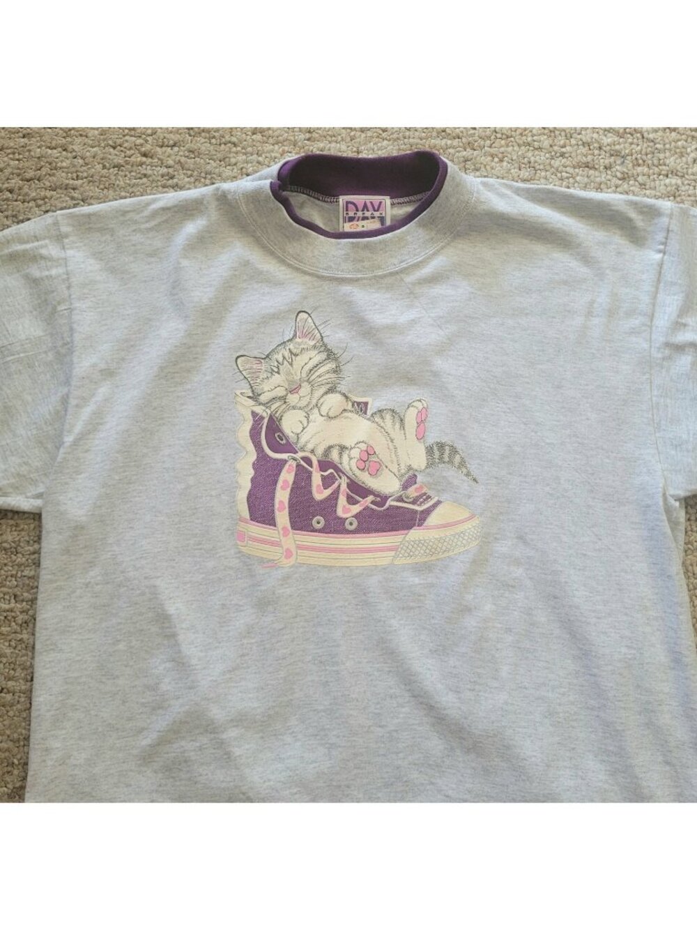 Vintage Cat Ringer T Shirt Women’s Size Large 90s Y2K Kitten Single Stitch NOS
